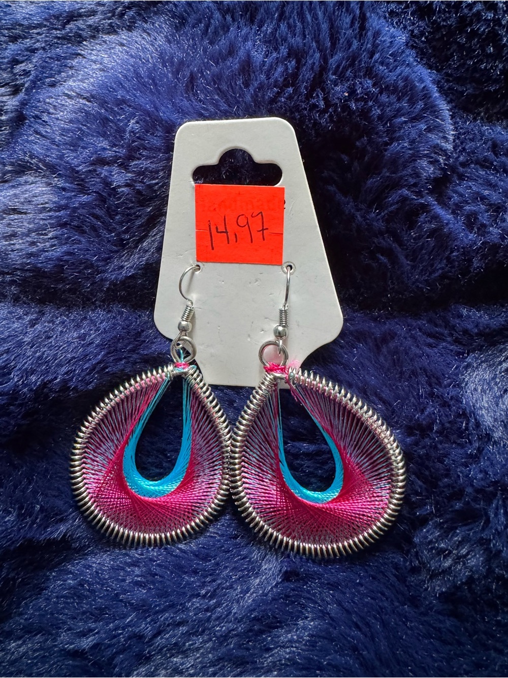 free with bundle - Teardrop Pink & Blue Thread Weave Earrings
